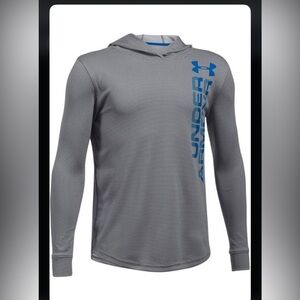 Boys Size M Medium Under Armour Gray Pullover Hoodie Dry-Fit with Blue Accents
